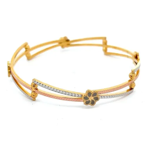 Enchanted Bloom Gold Light Weight Bangle | Mustafa Jewellery Singapore