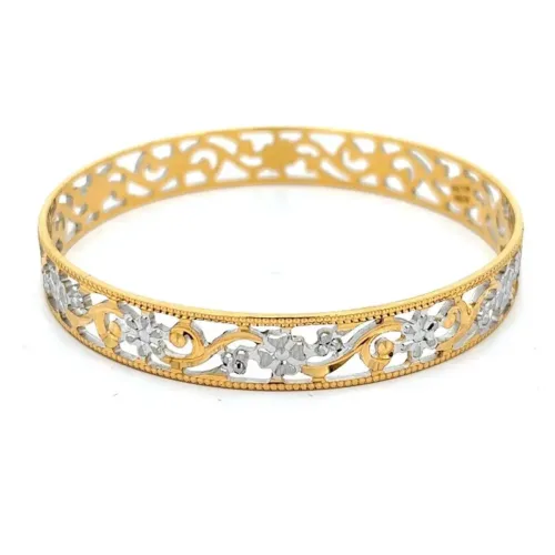 Floral Tapestry Gold Hollow Bangle | Mustafa Jewellery Singapore