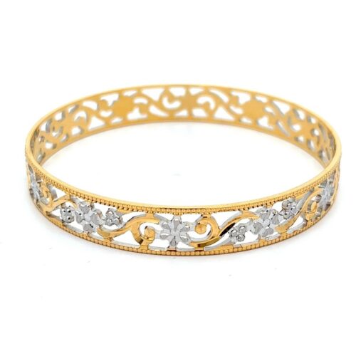 Floral Tapestry Gold Hollow Bangle - Left