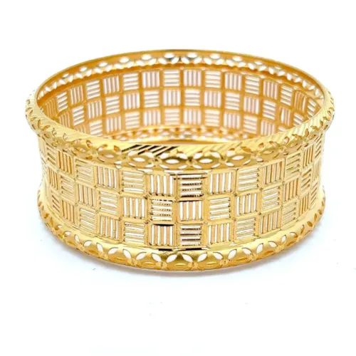 Glistening Serenade Gold Hollow Bangle | Mustafa Jewellery Singapore