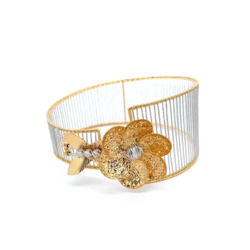 Royal Blossom Gold Hollow Bangle | Mustafa Jewellery Singapore