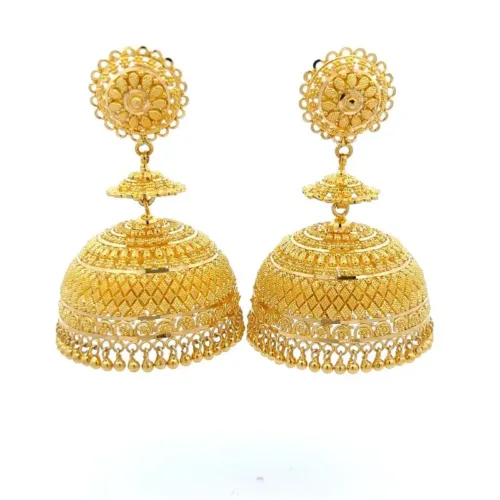 Blooming Delight Gold Jhumka Earrings | Mustafa Jewellery Singapore