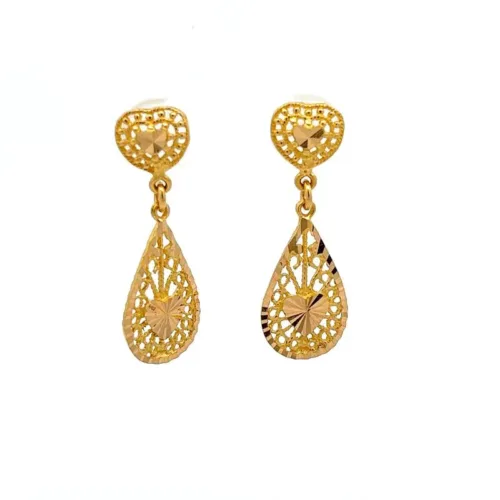 Heartfelt Teardrops Gold Drop Earrings | Mustafa Jewellery Singapore