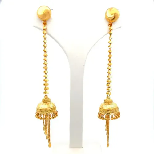 Royal Rajkot Drop Gold Jhumka Earrings | Mustafa Jewellery Malaysia