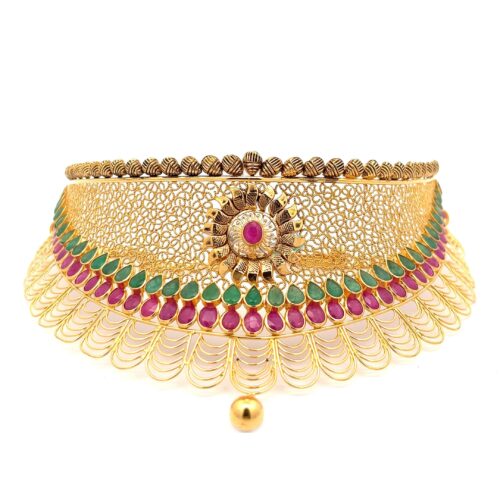 Gemstone Symphony Gold Choker | Mustafa Jewellery Singapore