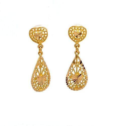 Heartfelt Teardrops Gold Drop Earrings - Front